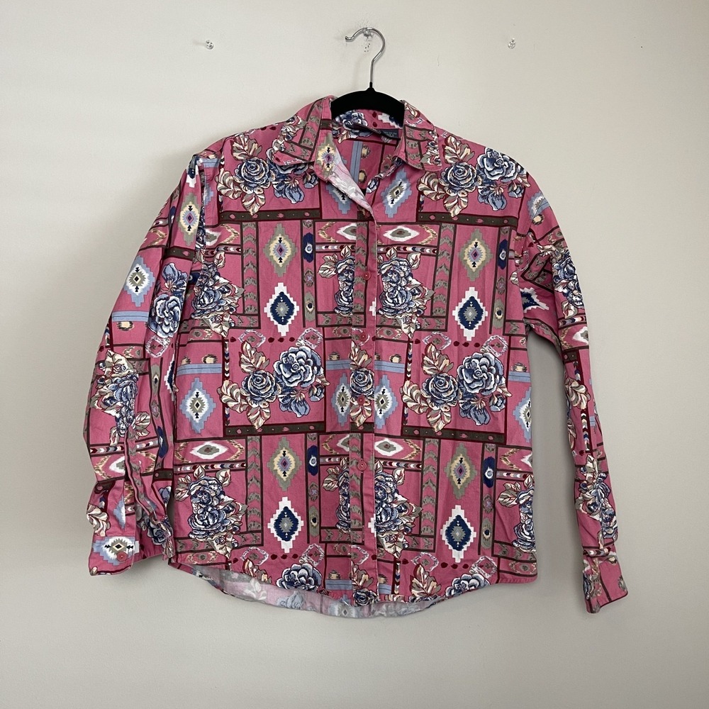Vintage woolrich Aztec Geometric Pink Floral Rodeo Western Button Shirt‎ Sz S